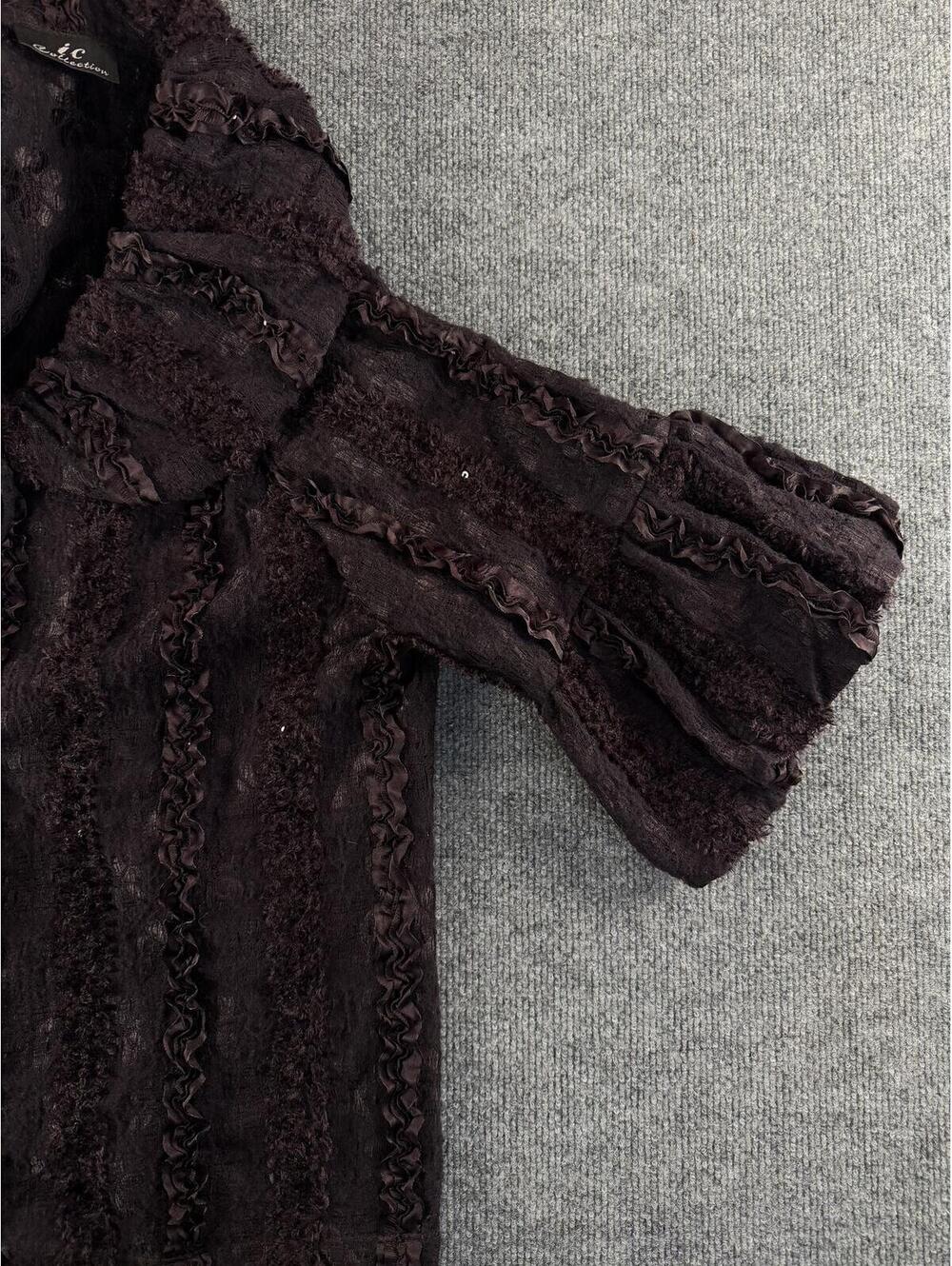 VTG ic Collection Textured Button-Up‎ Jacket Ruffles Lace Gothic Whimsigoth - Picture 4 of 8